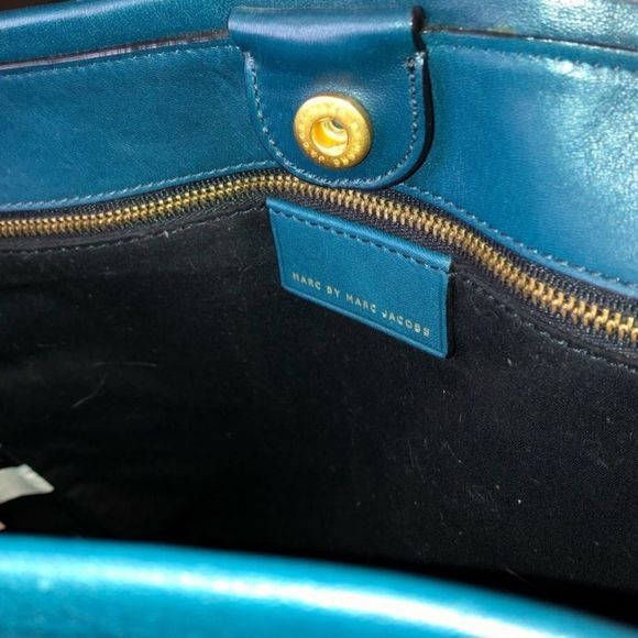 MARC JACOBS Turquoise Leather Top Handle Crossbody Tote Gold Hardware LUNA - Picture 8 of 17